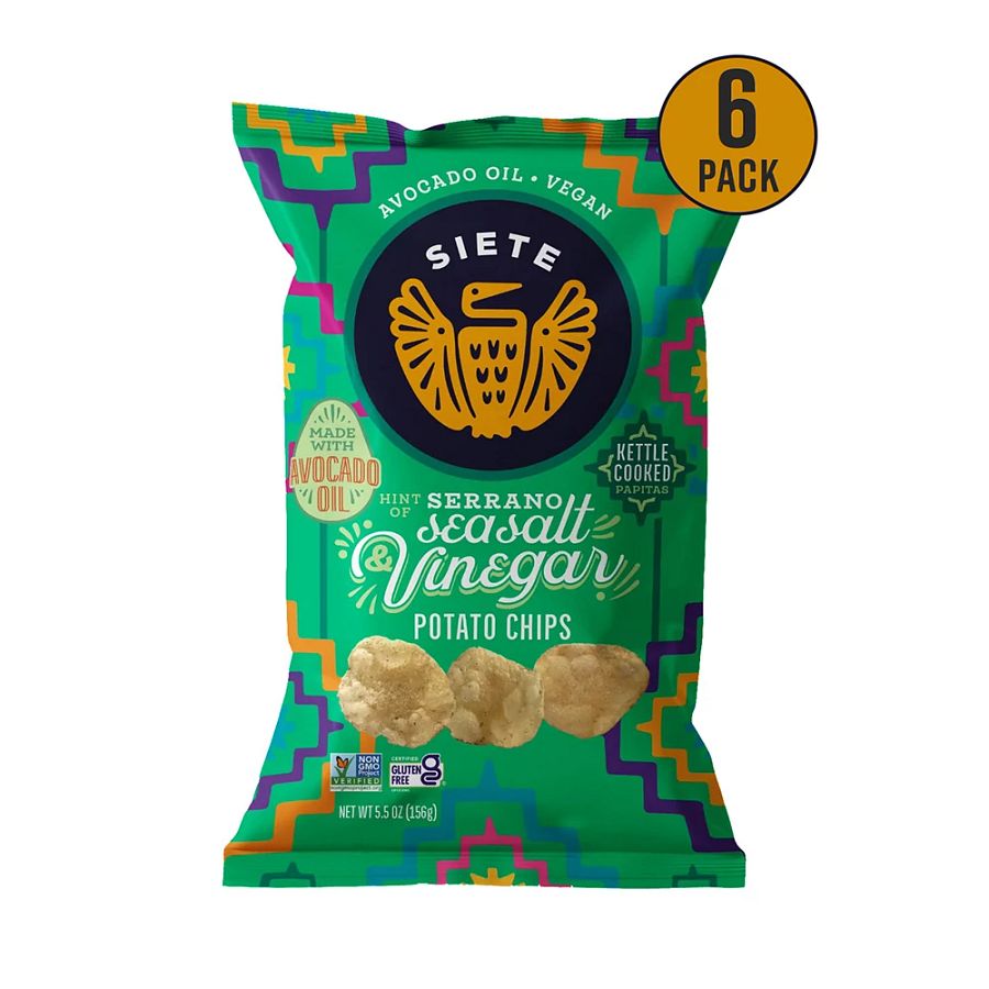 Siete Serrano Sea Salt & Vinegar Avocado Oil Kettle Cooked Potato Chips 6 (5.5 oz.) bags