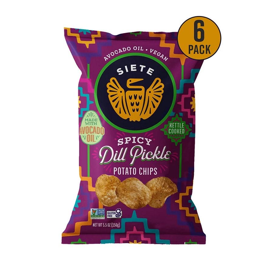Siete Spicy Dill Pickle Avocado Oil Kettle Cooked Potato Chips 6 (5.5 oz.) bags