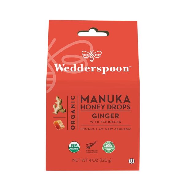 Wedderspoon Organic Manuka Honey Drops Ginger 4 oz