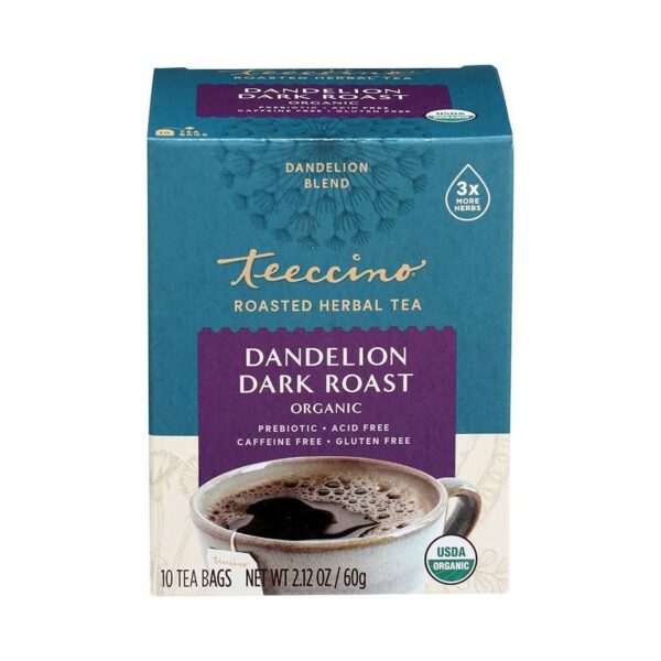 Teeccino Gluten-Free Dandelion Dark Roast Chicory Herbal Tea 10 tee-bags