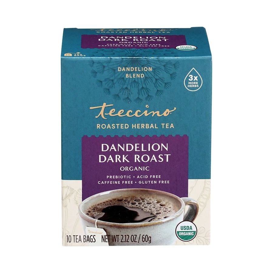 Teeccino Gluten-Free Dandelion Dark Roast Chicory Herbal Tea 10 tee-bags