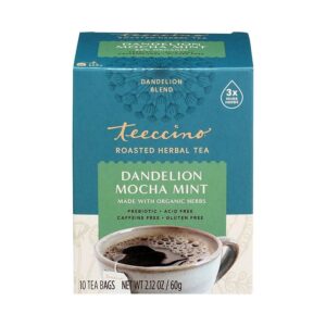 Teeccino Dandelion Mocha Mint Chicory Herbal Tea 10 tee-bags