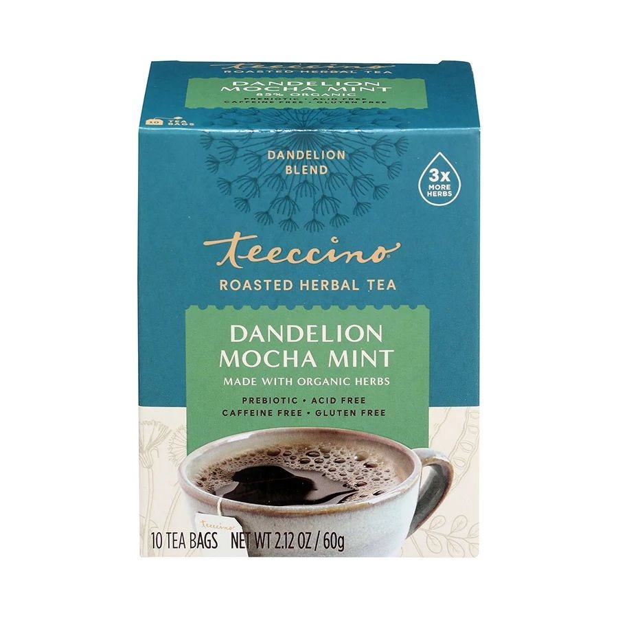 Teeccino Dandelion Mocha Mint Chicory Herbal Tea 10 tee-bags