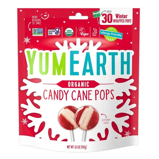 YumEarth Organic Holiday Candy Cane Lollipops 30 count