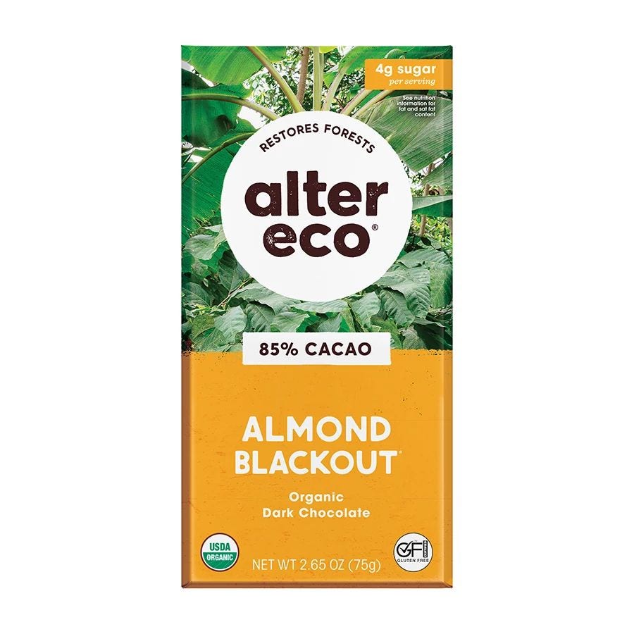 Alter Eco Organic Almond Blackout Dark Chocolate Bar 2.65 oz.