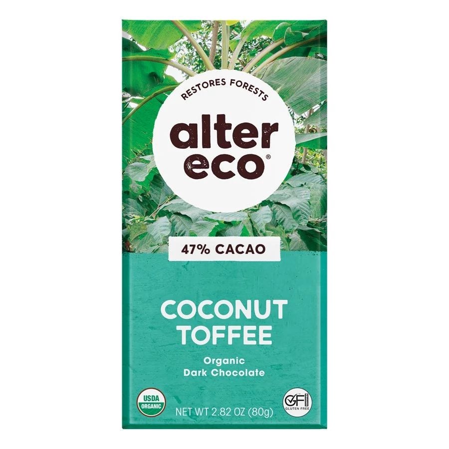 Alter Eco Organic Coconut Toffee Dark Chocolate Bar 2.82 oz.