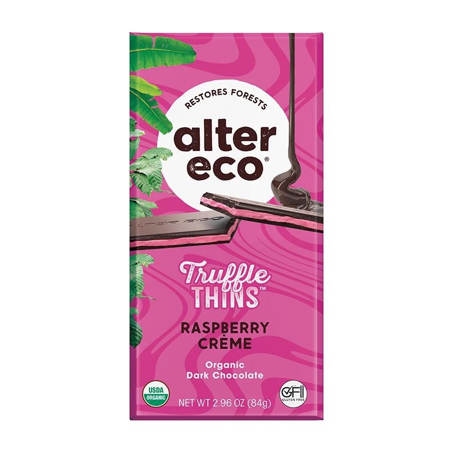 Alter Eco Organic Raspberry Creme Truffle Thins Dark Chocolate Bar 2.96 oz.