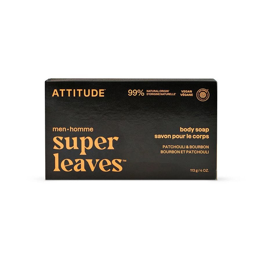 Attitude Men's Patchouli & Bourbon Super Leaves Body Soap 4 oz.