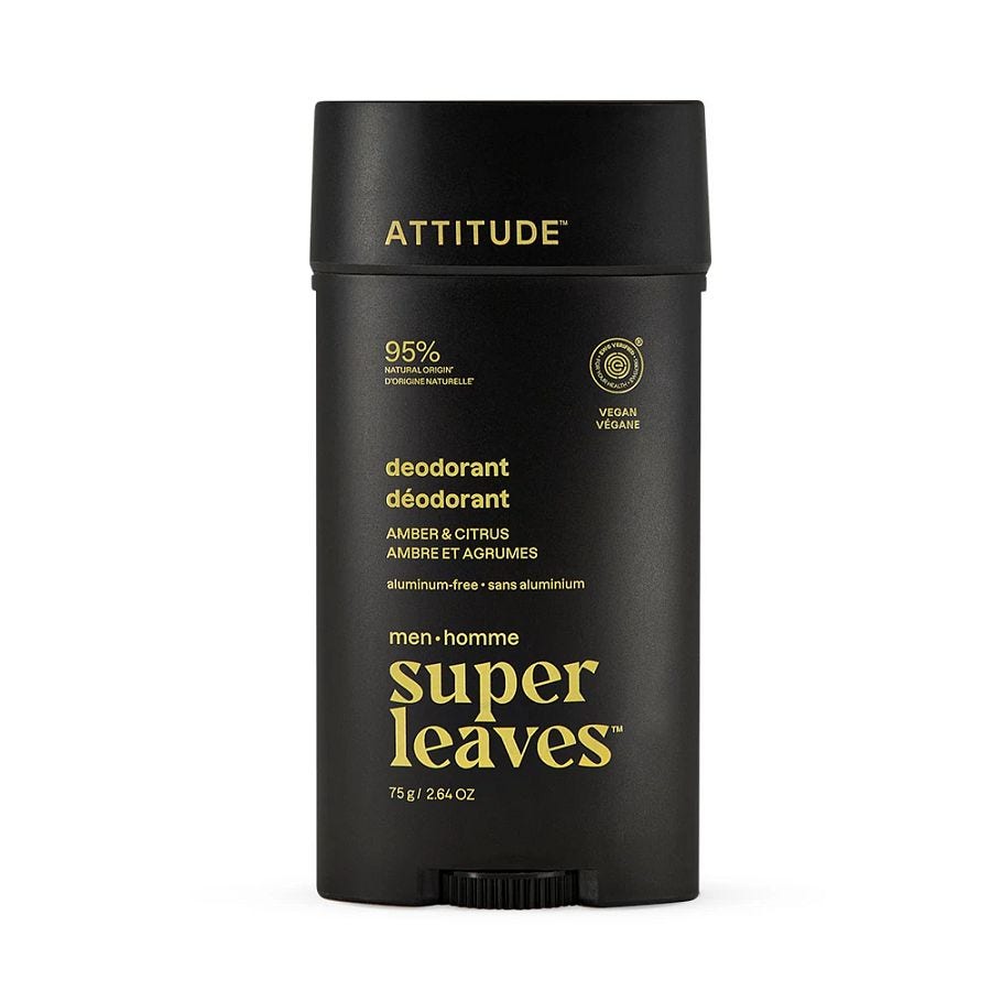 Attitude Men's Amber & Citrus Super Leaves Deodorant 2.64 oz.