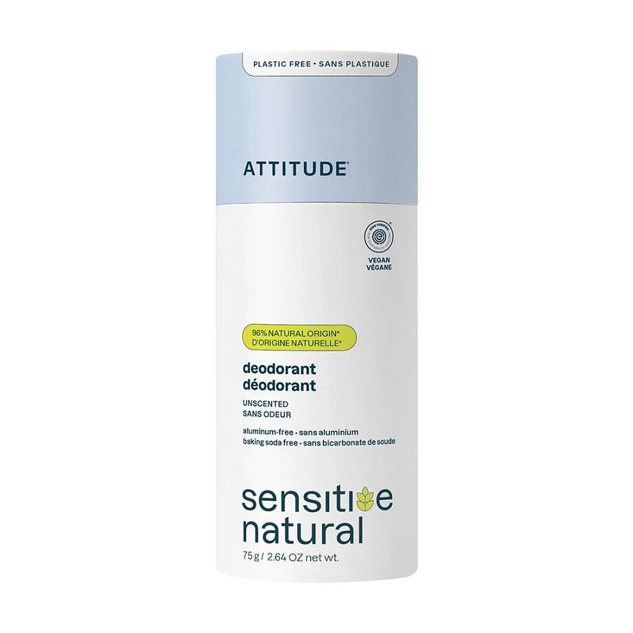 Attitude Super Leaves Unscented Sensitive Plastic-Free Deodorant 2.64 oz.