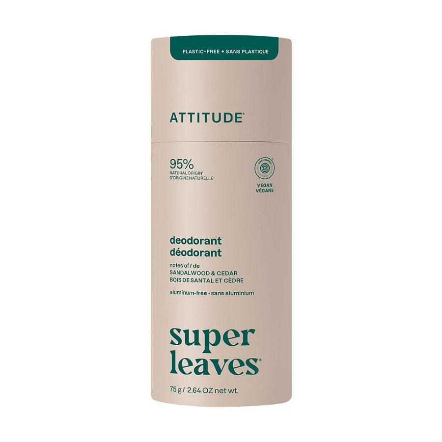 Attitude Super Leaves Sandalwood & Cedar Plastic-Free Deodorant 2.64 oz.