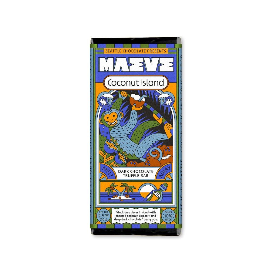 Maeve by Seattle Chocolate Coconut Island Dark Chocolate Truffle Bar 2.5 oz.