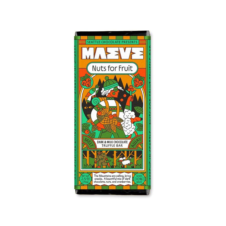 Maeve by Seattle Chocolate Nuts For Fruit Dark Chocolate Truffle Bar 2.5 oz.