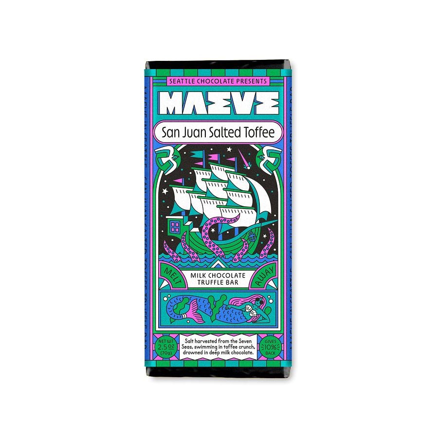 Maeve by Seattle Chocolate San Juan Salted Toffee Milk Chocolate Truffle Bar 2.5 oz.