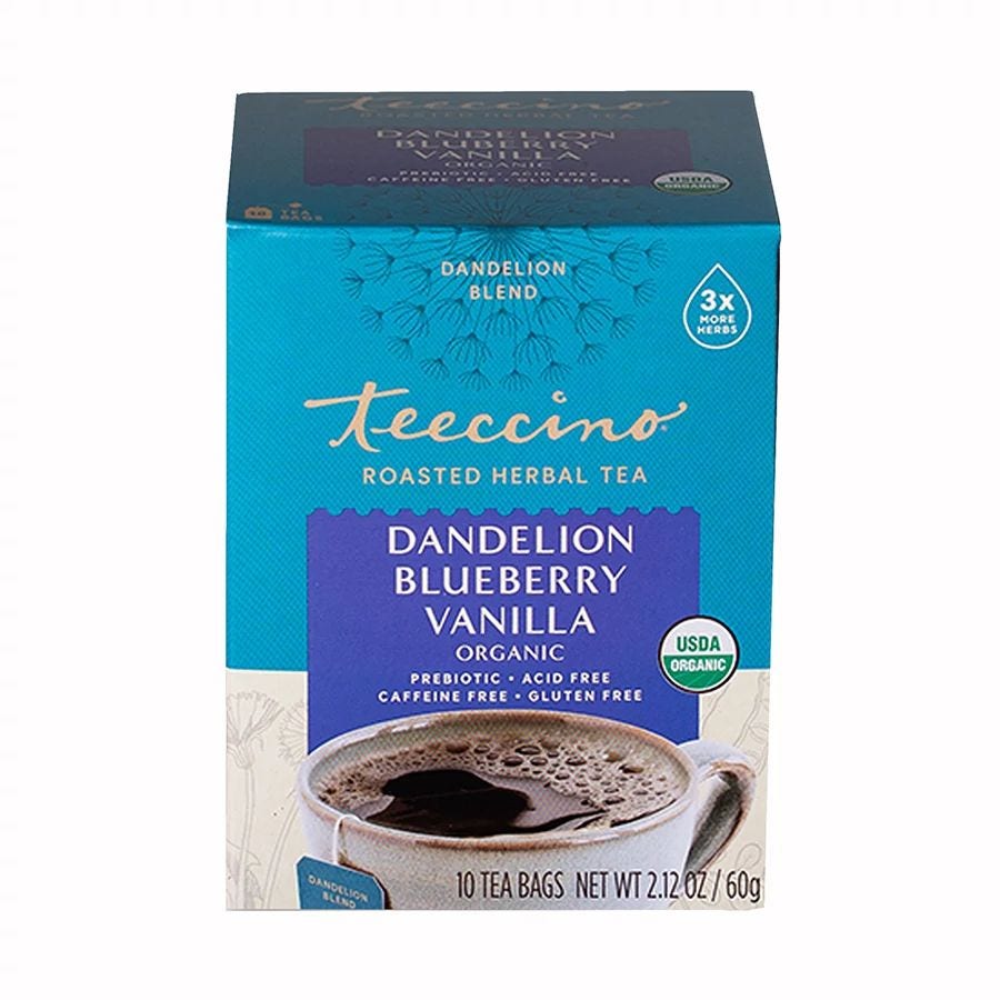 Teeccino Organic Dandelion Blueberry Vanilla Chicory Herbal Tea 10 tea bags