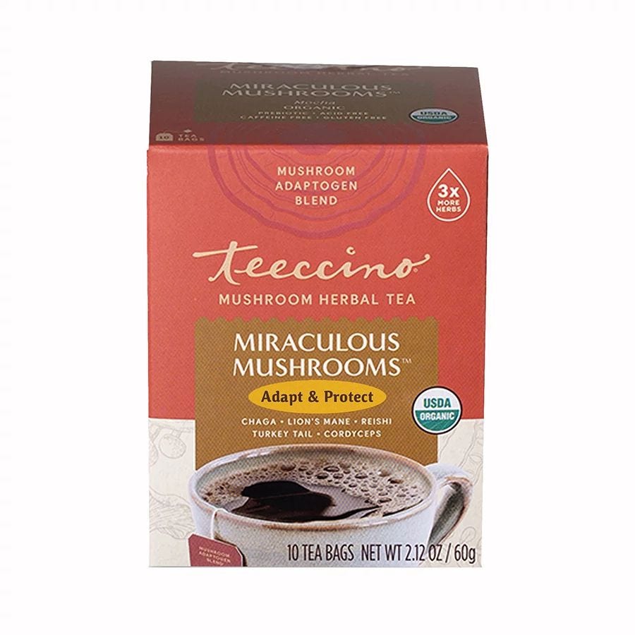 Teeccino Organic Miraculous Mushrooms Chicory Herbal Tea 10 tea bags