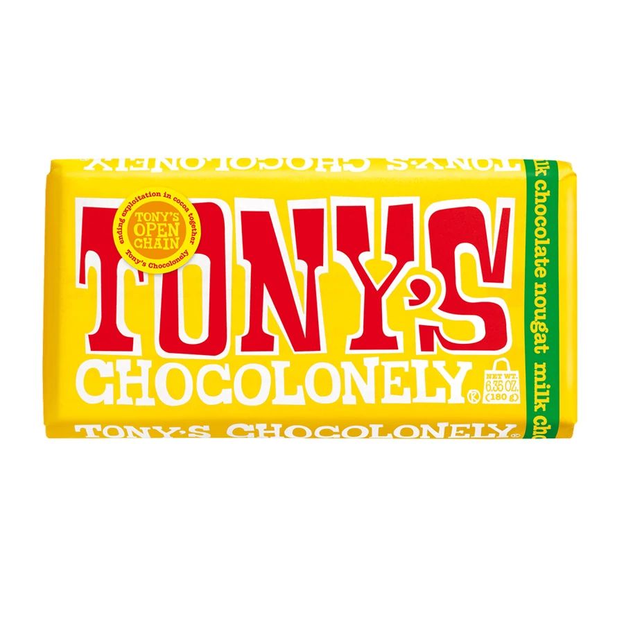Tony's Chocolonely 32% Milk Chocolate with Honey Almond Nougat Chocolate Bar 6.35 oz.