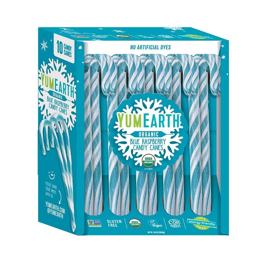YumEarth Organic Holiday Blue Raspberry Candy Canes 10 count