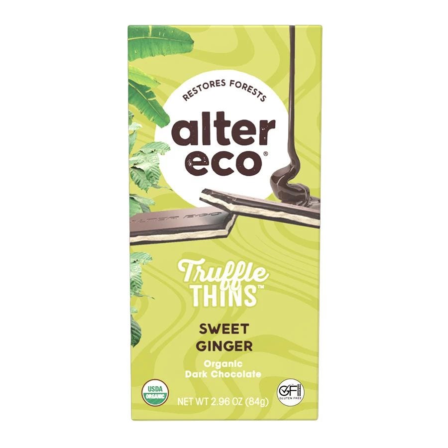 Alter Eco Organic Sweet Ginger Truffle Thins Dark Chocolate Bar 2.96 oz.