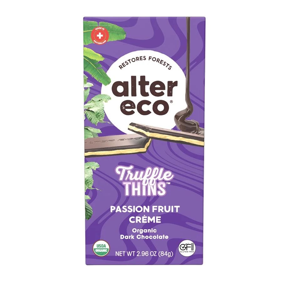 Alter Eco Passion Fruit CremeTruffle Thins Dark Chocolate Bar 2.96 oz.