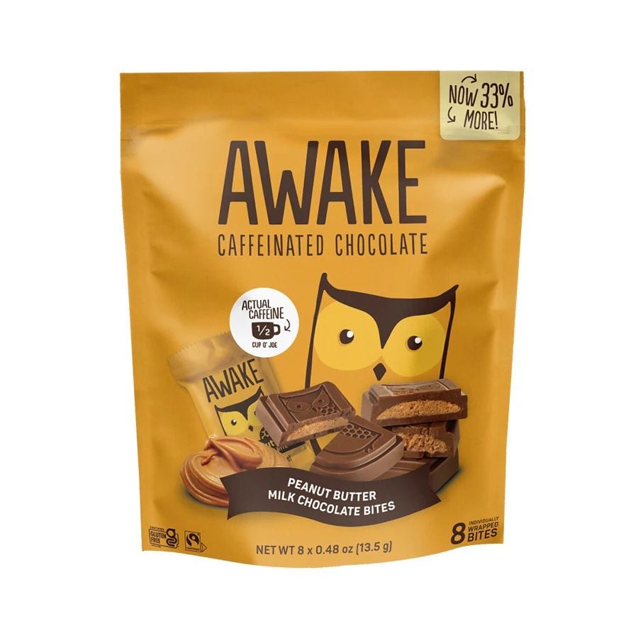 Awake Caffeinated Peanut Butter Milk Chocolate Pouch 8 (0.48 oz.) count