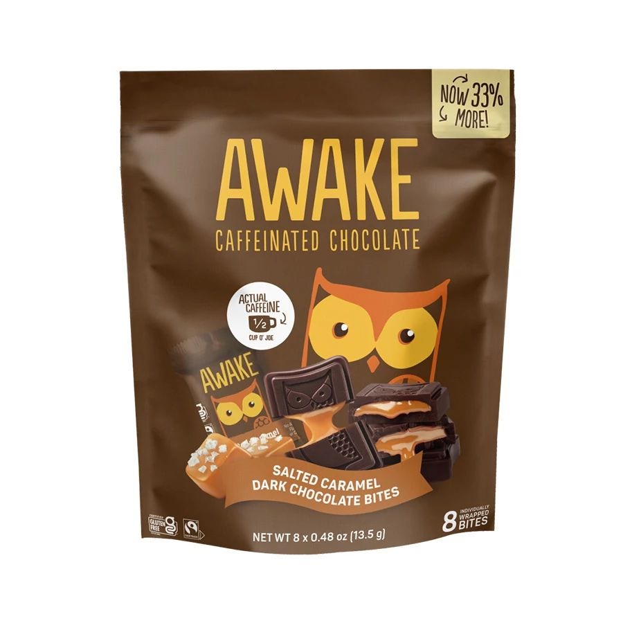 Awake Caffeinated Salted Caramel Dark Chocolate Pouch 8 (0.48 oz.) count