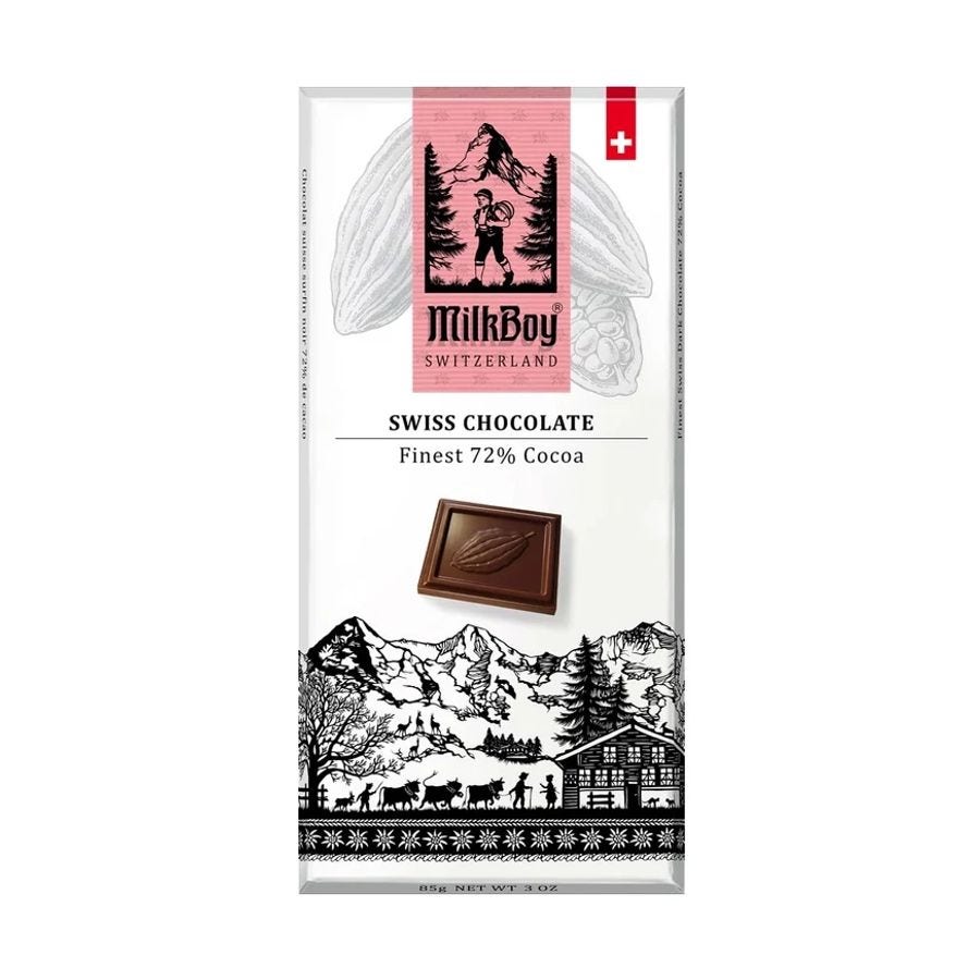 Milkboy Finest Swiss 72% Dark Chocolate 3 oz. bar