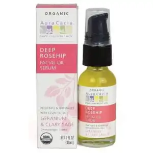 Aura Cacia Organic Deep Rosehip Facial Oil Serum Geranium & Clary Sage, 1 oz