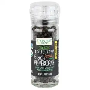 Frontier Co-op Organic Tellicherry Black Peppercorns with Grinder 1.76 oz.