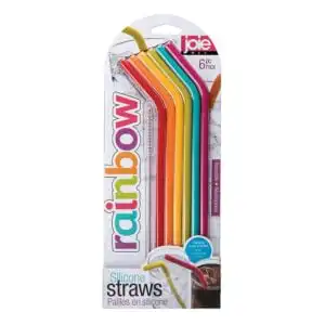 Harold Import Co. Rainbow Silicone Straws with Cleaning Brush 6 count