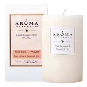 Aroma Naturals Naturally Blended Candles Peace Pearl (Pearl White) 2 3/4″ x 5″ Pillars 70 hours burn time