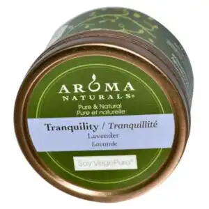 Aroma Naturals Soy VegePure Candles Tranquility (Periwinkle) To Go Tins 2 1/2″ x 1 3/4″ 15 hours burn time 3 oz.