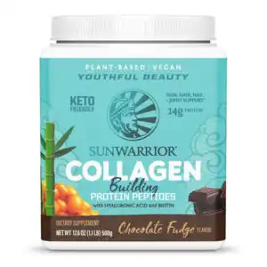Sunwarrior Chocolate Fudge Collagen Building Protein Peptides 17.6 oz