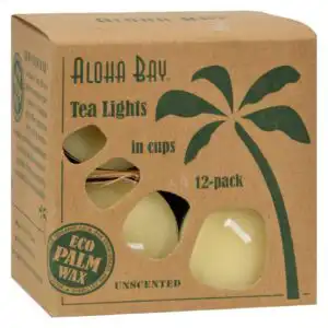 Aloha Bay Palm Wax Tea Lights with Aluminum Holder Cream – 12 Candles
