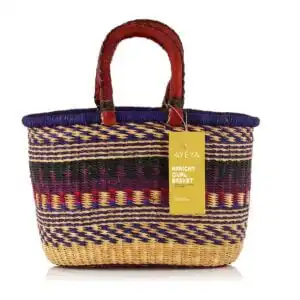 Ayeya Handwoven Oval Flat Bottom Grass Basket 17″ x 11″ x 8″