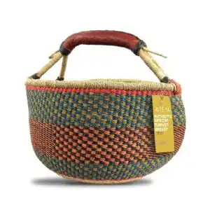 Ayeya Handwoven Market Style Grass Basket 15″ x 9″ x 14″