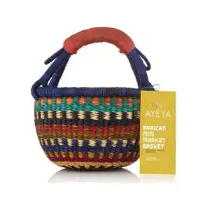 Ayeya Handwoven Mini Market Style Grass Basket 9″ x 5″ x 7″