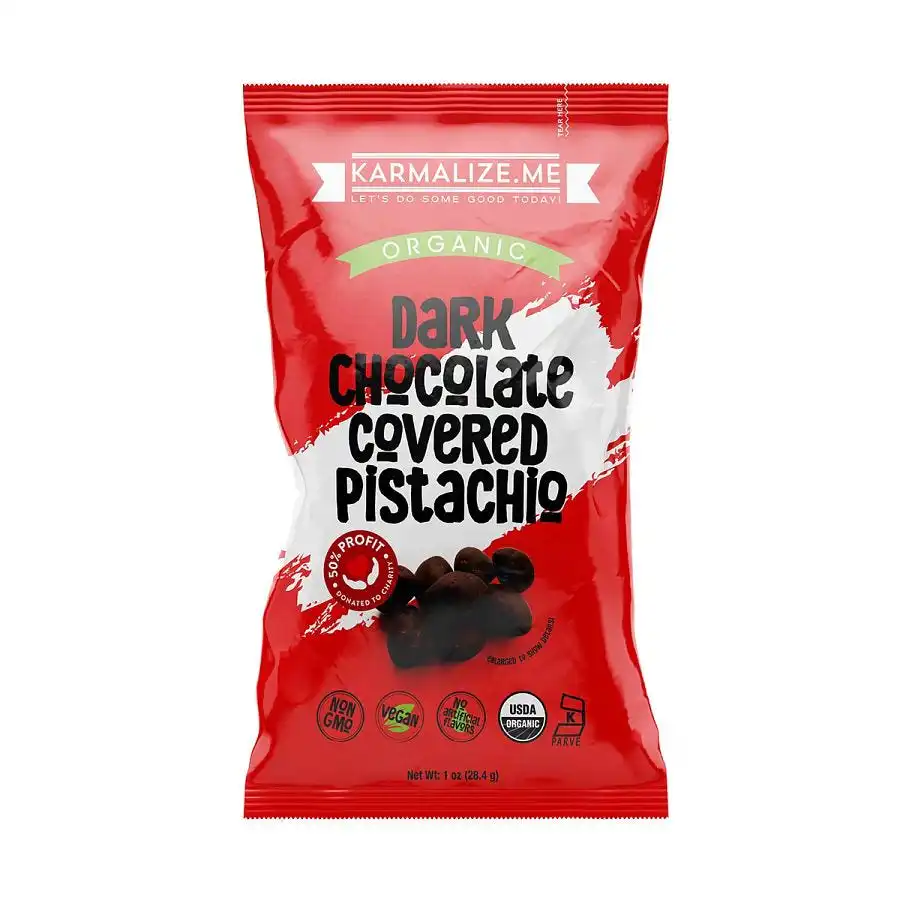 Karmalize.Me Vegan Dark Chocolate Covered Pistachios 1 oz.