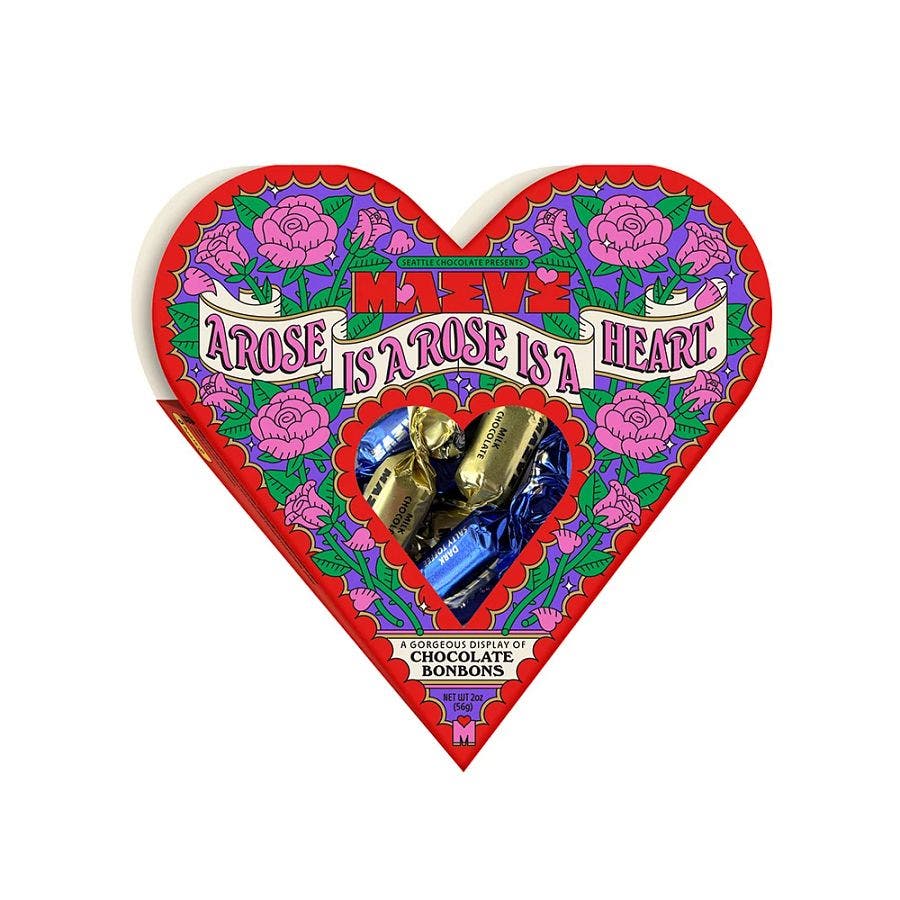 Maeve Chocolate Valentine's A Rose Is A Heart Chocolate Bonbons 2 oz.