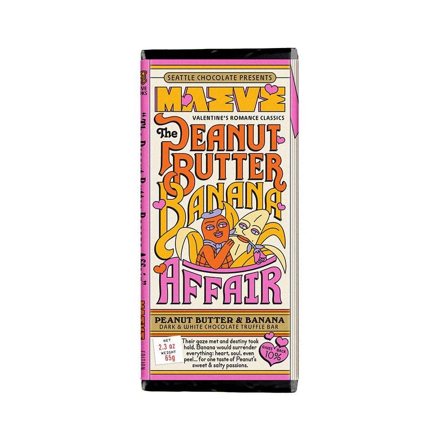 Maeve Chocolate Valentine's Peanut Butter Banana Affair Chocolate Truffle Bar 2.5 oz.