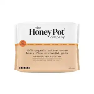 The Honey Pot Organic Non-Herbal Overnight Heavy Flow Menstrual Pads with Wings 16 count