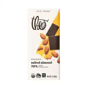 Theo Chocolate Organic Salted Almond Dark Chocolate Bar 3 oz. Theo Chocolate Organic Salted Almond Dark Chocolate Bar 3 oz.