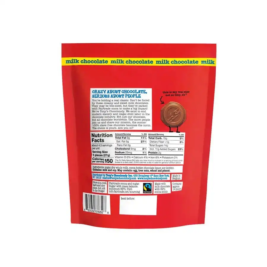 Tony's Chocolonely Tiny Tony's Milk Chocolate Pouch 4.44 oz. - Image 2