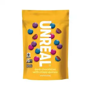 Unreal Dark Chocolate with Crispy Quinoa Gems 5 oz. Unreal Dark Chocolate with Crispy Quinoa Gems 5 oz.