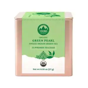 Young Mountain Tea Organic Green Pearls 12 pyramid tea bags in tin