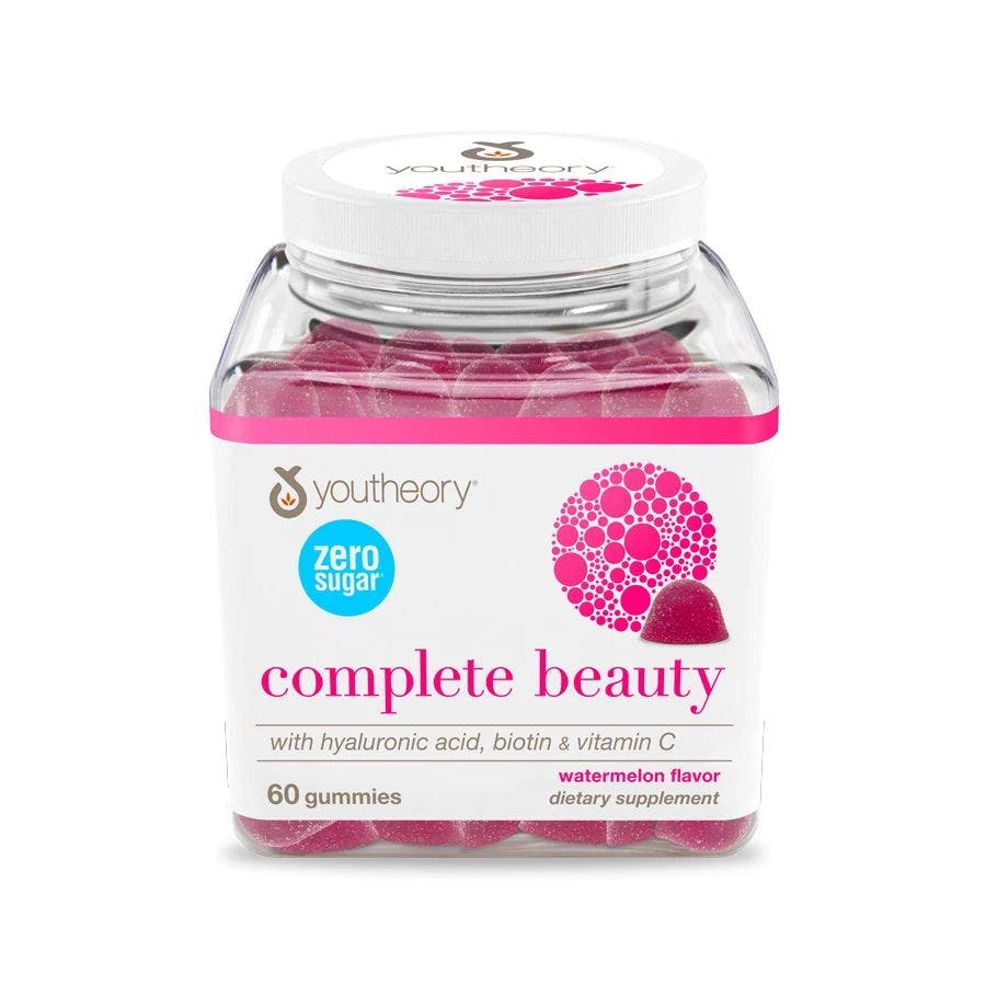 Youtheory Complete Beauty Zero Sugar Watermelon Gummies 60 count