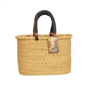 Ayeya Natural Handwoven Oval Flat Bottom Grass Basket 17″ x 11″ x 8″