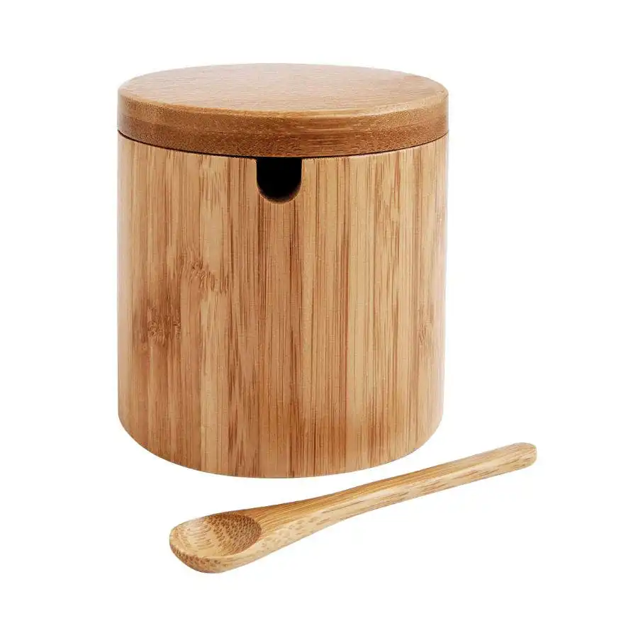 Helen's Asian Kitchen Natural Bamboo Salt Box with Lid & Spoon 7 oz.