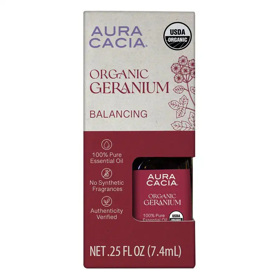 Aura Cacia Organic Geranium Essential Oil, Boxed 0.25 fl. oz.