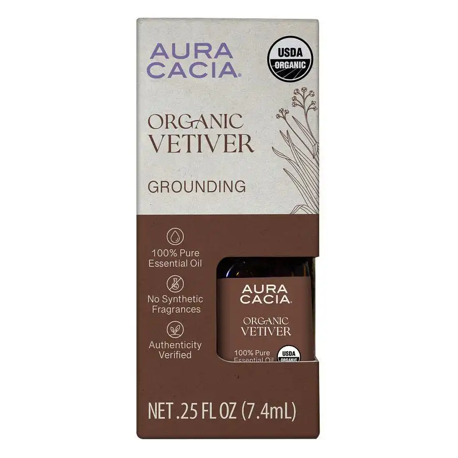 Aura Cacia Organic Vetiver Essential Oil, Boxed 0.25 fl. oz.